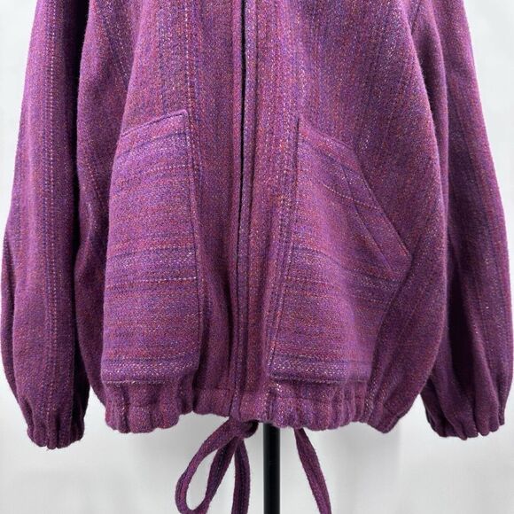 VTG Welsh Woollens by Tregwynt 100% Wool Jacket Full Zip Hooded Womens XL Purple - Picture 2 of 13